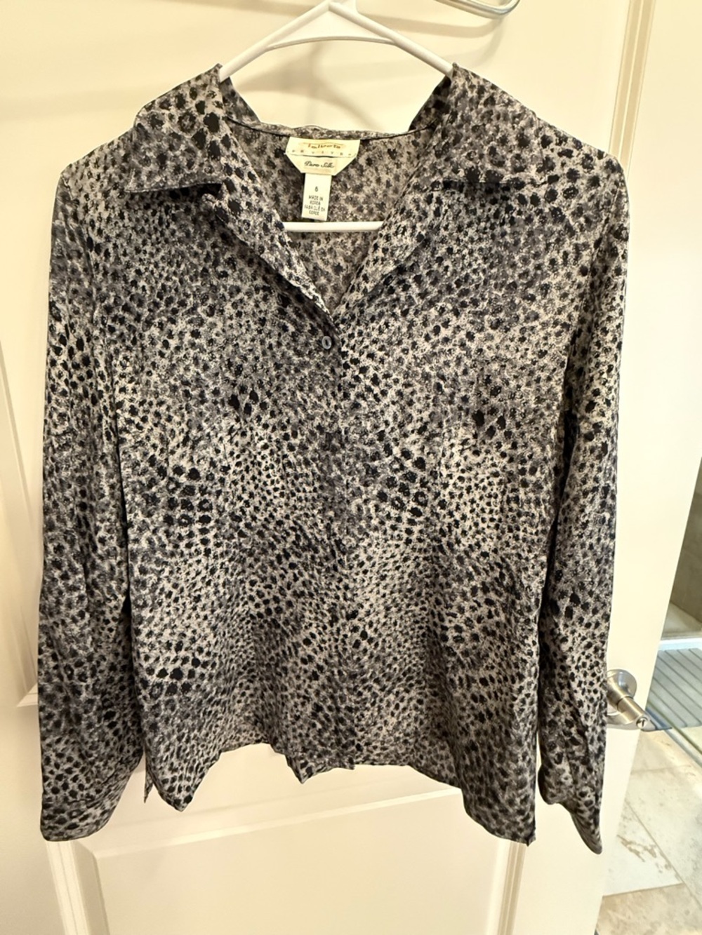 Talbots Gray Animal Print Long-Sleeve Shirt